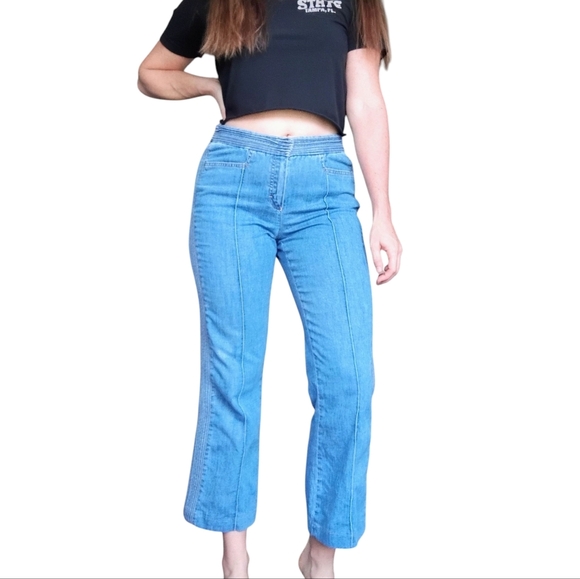 Escada Y2K Cropped Jeans Womens 38 US 6/8 Blue Pintuck Retro Medium Wash - Picture 2 of 16